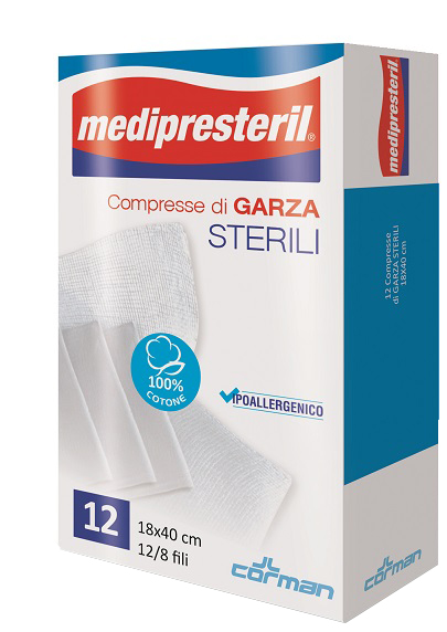GARZA COMPRESSA MEDIPRESTERIL 12/8 FU 18X40CM 12 PEZZI - Farmapre
