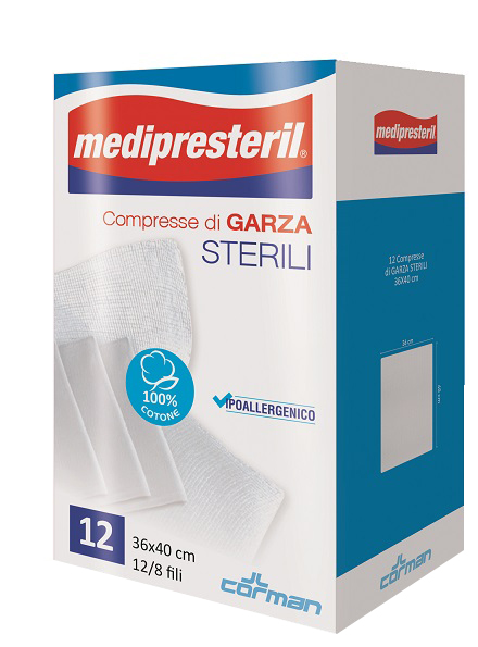 GARZA COMPRESSA MEDIPRESTERIL 12/8 FU 36X40CM 12 PEZZI - Farmapre