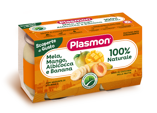 PLASMON OMOGENEIZZATO MELA MANGO ALBICOCCA BANANA 2 PEZZI DA 104 G - Farmapre