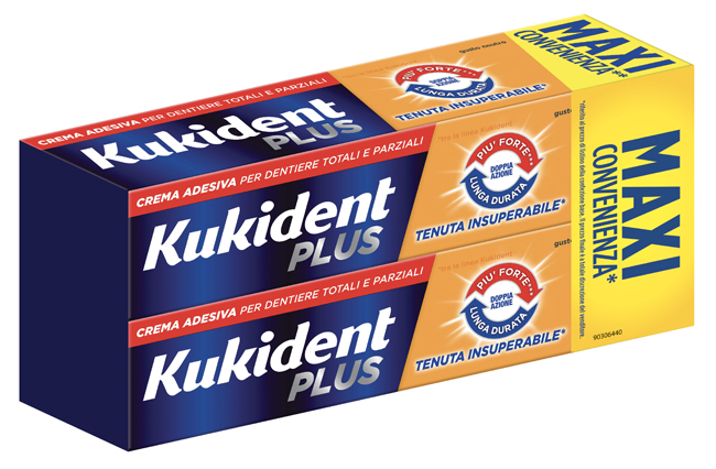 KUKIDENT PLUS DOPPIA AZIONE TENUTA INSUPERABILE CREMA ADESIVA DENTIERE 2X65 G - Farmapre