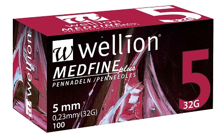 AGO PER PENNA DA INSULINA WELLION MEDFINE PLUS 5 32 GAUGE LUNGHEZZA 5 MM 100 PEZZI - Farmapre