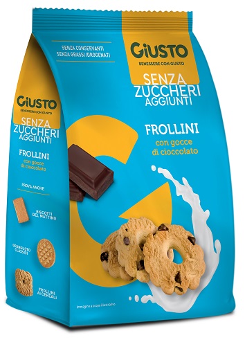GIUSTO SENZA ZUCCHERO FROLLINI GOCCE CIOCCOLATO SENZA ZUCCHERO 350 G - Farmapre