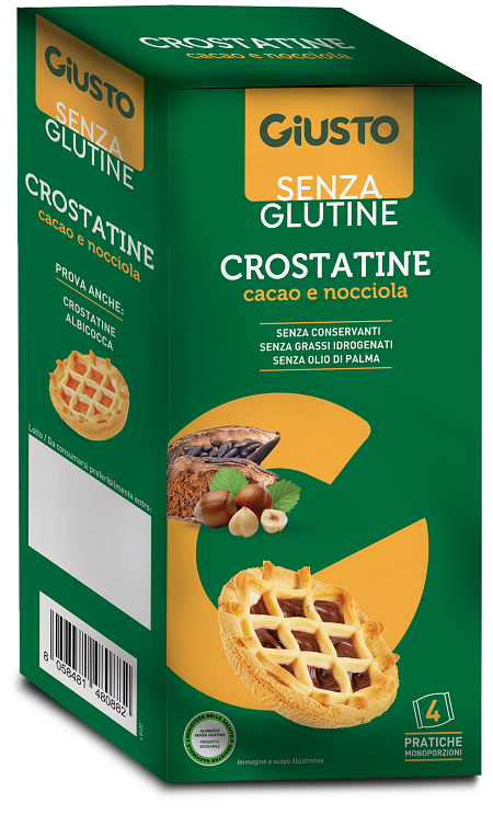 GIUSTO SENZA GLUTINE CROSTATINA CACAO NOCCIOLE 4 PEZZI DA 45 G - Farmapre