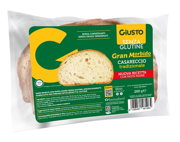 GIUSTO SENZA GLUTINE GRAN MORBIDO PANE CASARECCIO 200 G - Farmapre