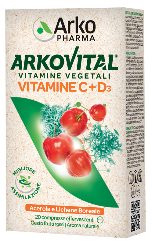 ARKOVITAL VITAMINE C+D3 20 COMPRESSE EFFERVESCENTI GUSTO FRUTTI ROSSI - Farmapre