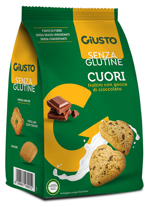 GIUSTO SENZA GLUTINE CUORI FROLLINI CON GOCCE DI CIOCCOLATO 200 G - Farmapre