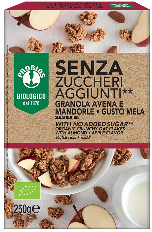 PROBIOS GRANOLA SENZA ZUCCHERI AGGIUNTI AVENA E MANDORLA E MELA SENZA GLUTINE 250 G - Farmapre