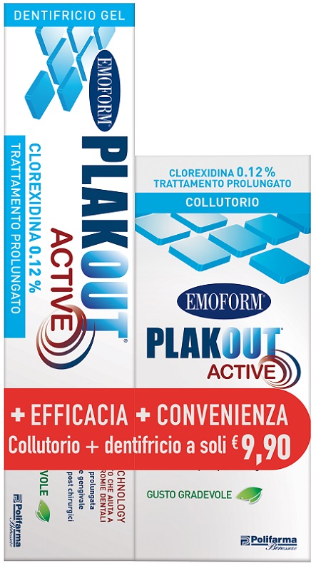 EMOFORM PLAK OUT ACTIVE CLOREXIDINA 0,12% COLLUTORIO 200 ML + DENTIFRICIO 75 ML - Farmapre