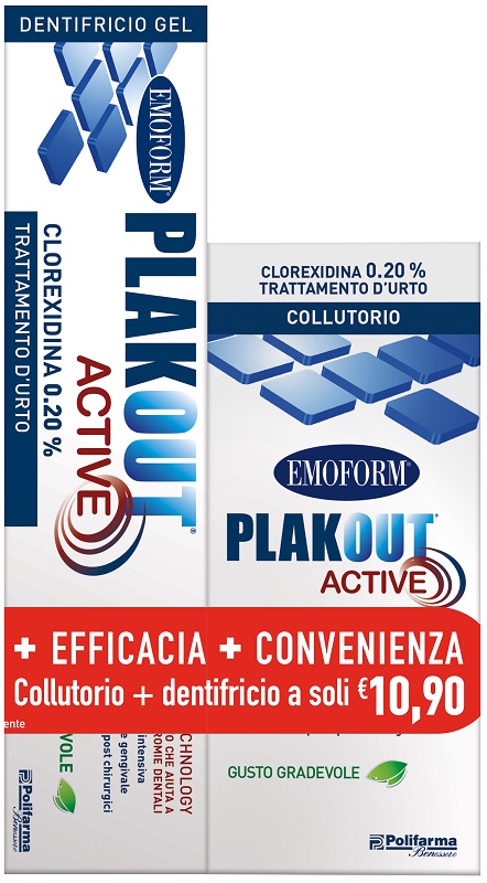 EMOFORM PLAK OUT ACTIVE CLOREXIDINA 0,20% COLLUTORIO 200 ML + DENTIFRICIO 75 ML - Farmapre