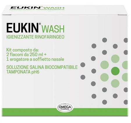 EUKIN WASH IGIENIZZANTE RINOFARINGEO KIT 2 FLACONI DA 250 ML + EROGATORE A SOFFIETTO NASALE - Farmapre
