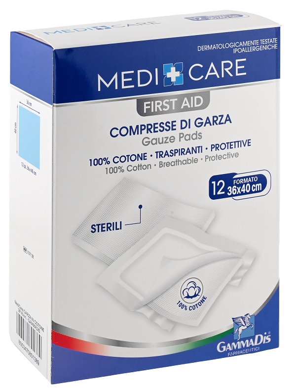 GARZA MEDICARE COTONE 36X40 CM 12 PEZZI - Farmapre
