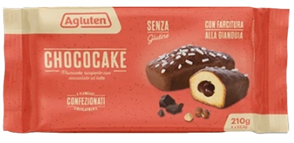 AGLUTEN CHOCOCAKE 4 PLUMCAKE RICOPERTI CON CIOCCOLATO AL LATTE CON FARCITURA ALLA GIANDUIA X 52,5G - Farmapre