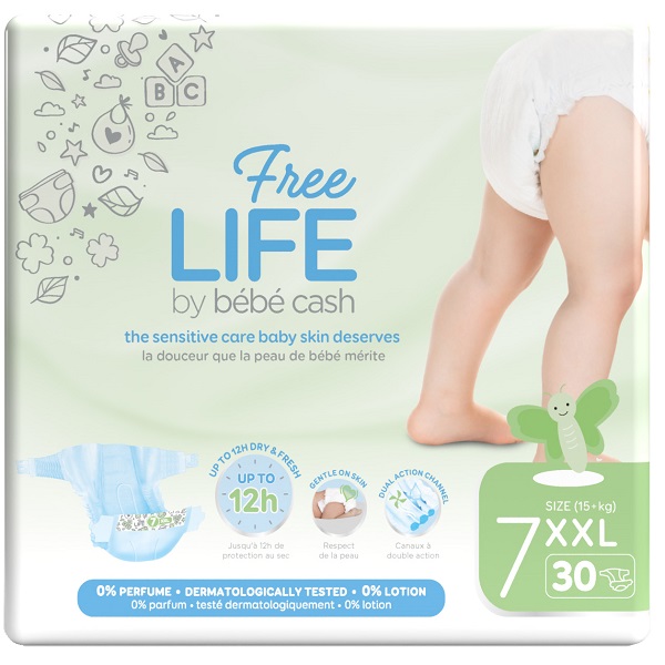 FREELIFE BY BEBECASH PANNOLINI XXL TAGLIA 7 15 KG+ 30 PEZZI - Farmapre