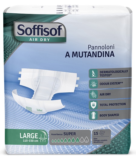 PANNOLINO MUTANDINA AIR DRY SOFFISOF SUPER L 15 PEZZI - Farmapre