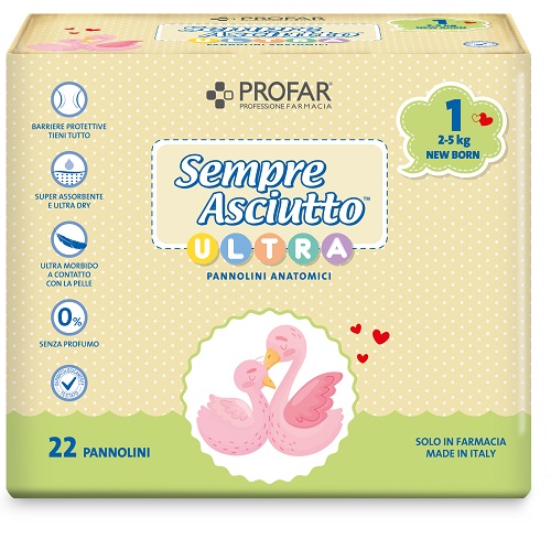 PROFAR SEMPRE ASCIUTTO PANNOLINO ANATOMICO ULTRA NEW BORN 2/5KG 22 PEZZI - Farmapre