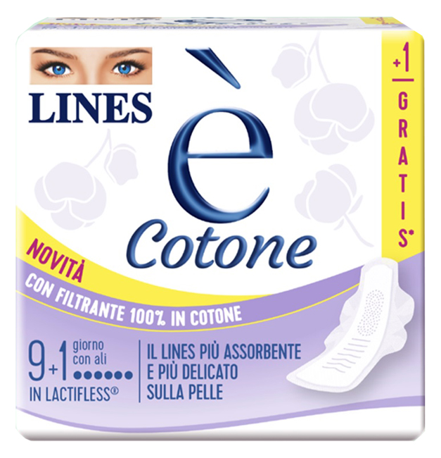LINES E' COTONE ALI ASSORBENTE ESTERNO 9 + 1 PEZZI - Farmapre