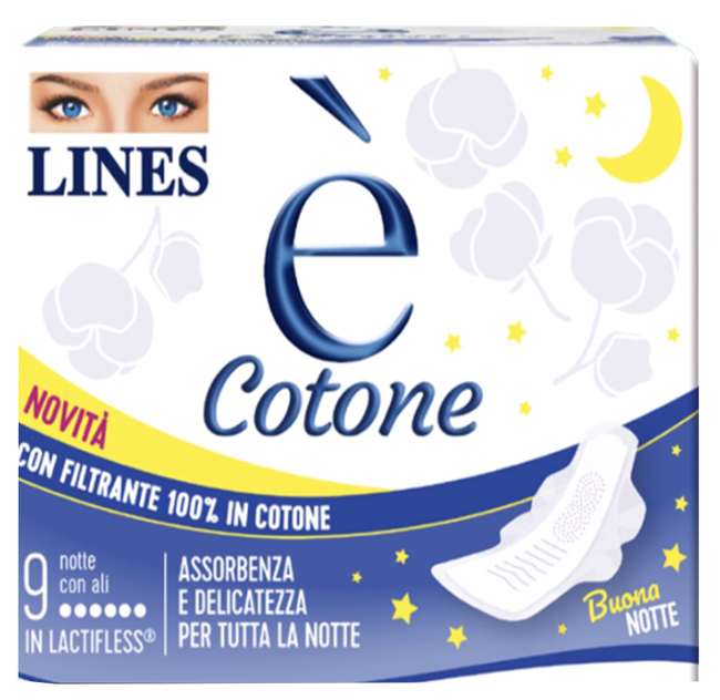 LINES E' COTONE ALI ASSORBENTE ESTERNO NOTTE 9 PEZZI - Farmapre