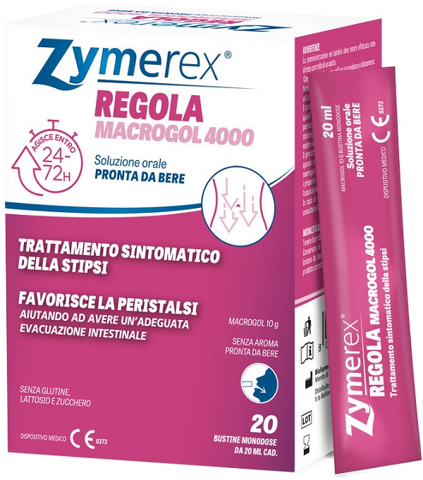 ZYMEREX REGOLA MACROGOL 4000 20 BUSTINE DA 20 ML SENZA ZUCCHERO SENZA GLUTINE SENZA LATTOSIO - Farmapre