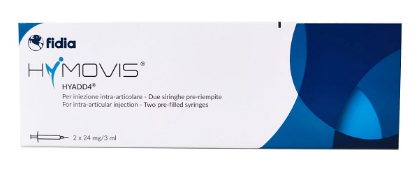 SIRINGA INTRA-ARTICOLARE PRERIEMPITA HYMOVIS HYADD4 ESADECILLAMIDE ACIDO IALURONICO 24MG/3ML 2 PEZZI DA 3 ML NON STERILIZZATO A ETO - Farmapre