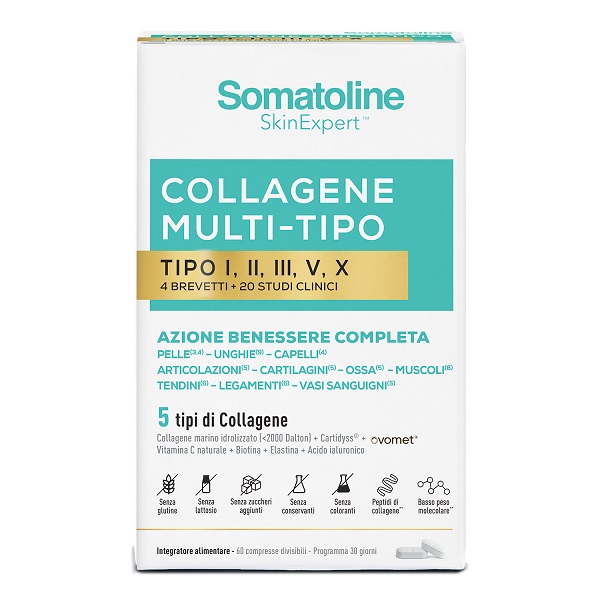 SOMATOLINE COLLAGENE MULTI TIPO 60 COMPRESSE SENZA GLUTINE SENZA LATTOSIO SENZA ZUCCHERI AGGIUNTI - Farmapre