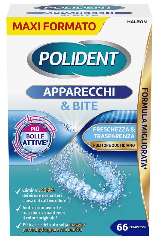 POLIDENT APPARECCHI & BITE PULITORE QUOTIDIANO 66 COMPRESSE - Farmapre