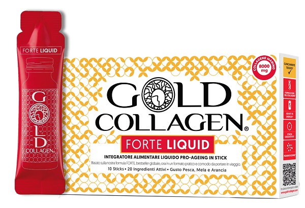 GOLD COLLAGEN FORTE LIQUID 10 STICKS DA 25 ML GUSTO PESCA MELA E ARANCIA CON EDULCORANTE - Farmapre