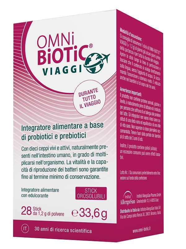 OMNI BIOTIC VIAGGI 28 STICK OROSOLUBILI DA 1,2 G CON EDULCORANTE SENZA GLUTINE SENZA LATTOSIO - Farmapre