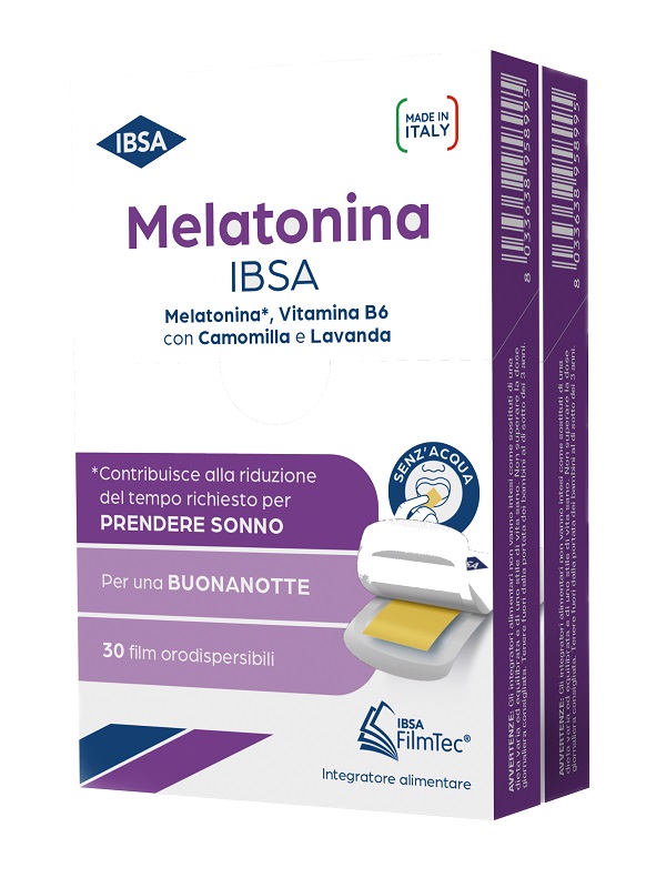 MELATONINA IBSA 30 FILM ORODISPERDIBILI SENZA GLUTINE SENZA LATTOSIO GUSTO FRUTTI DI BOSCO CON EDULCORANTI 2 PEZZI - Farmapre